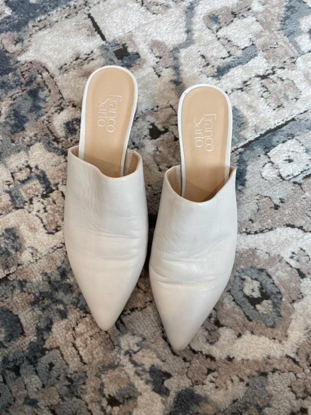 Franco Sarto White Pointed Leather Slip-On Mules